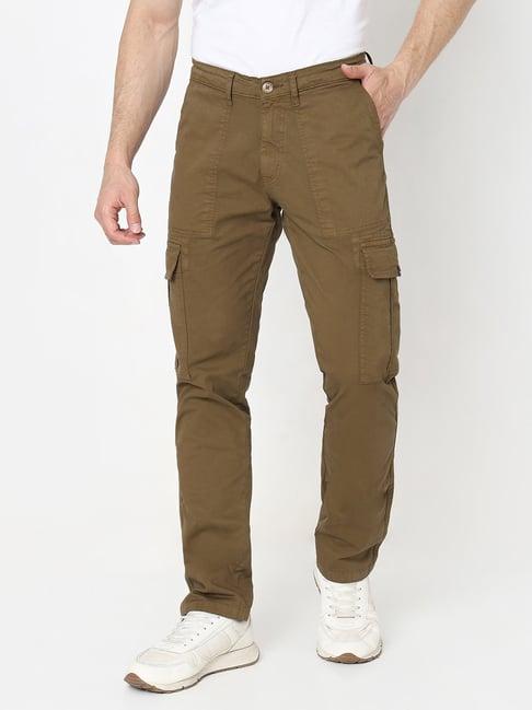 spykar brown regular fit cargos