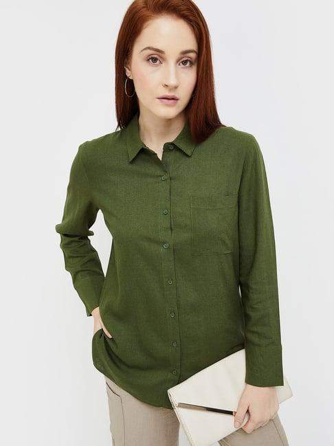 code by lifestyle olive regular fit shirt