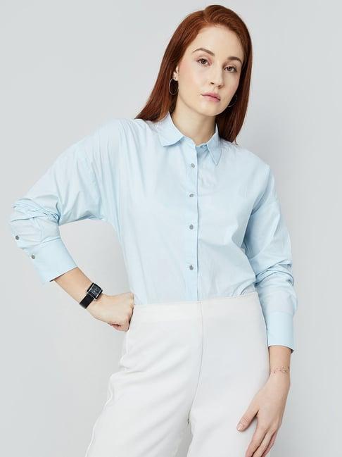 code by lifestyle light blue cotton regular fit shirt