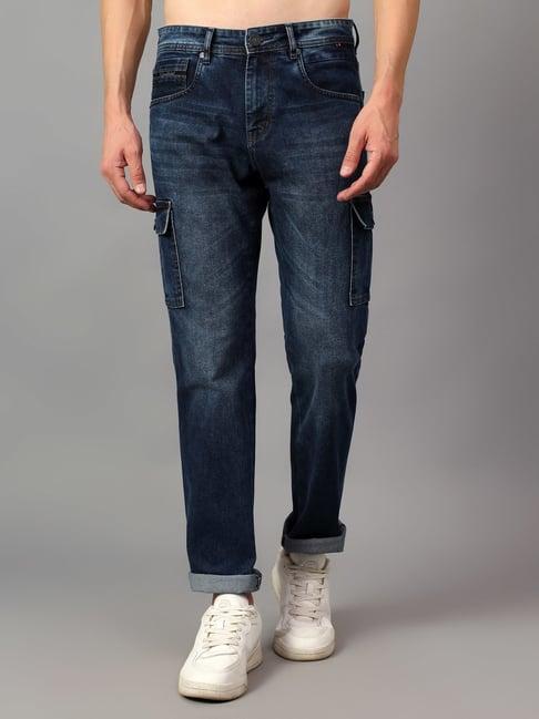 cantabil blue regular fit cargo jeans