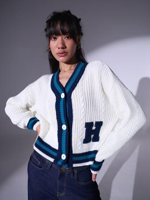 hubberholme white self design cardigan