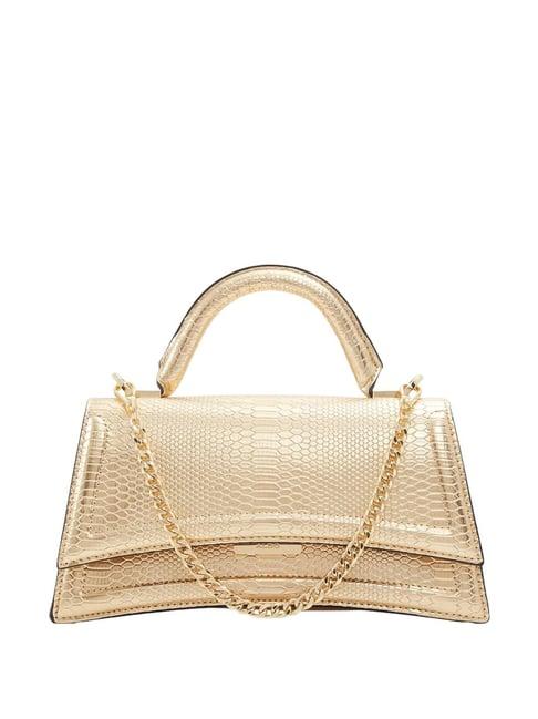 aldo golden synthetic medium satchel handbag