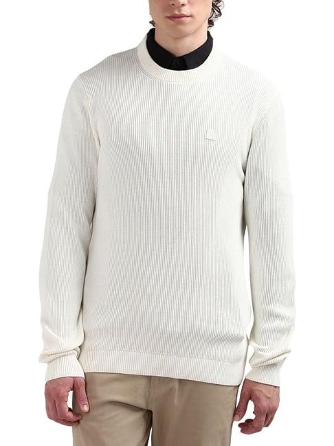 calvin klein beige cotton regular fit texture sweater