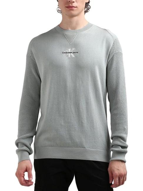 calvin klein grey cotton regular fit texture sweater