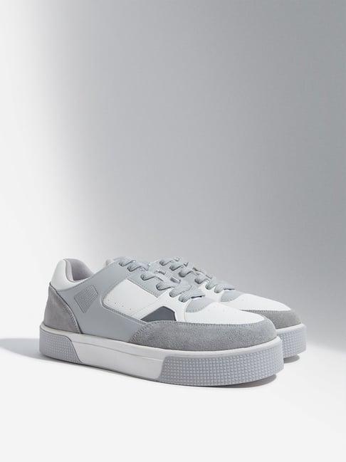 soleplay by westside grey perforated lace-up sneakers