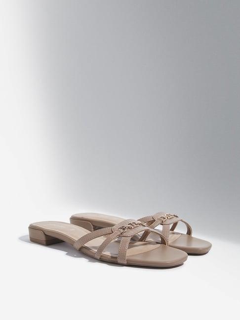 luna blu by westside taupe chain detail multi-strap slides