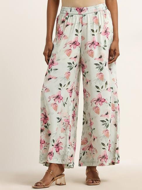 zuba by westside multicolour floral printed flared palazzos