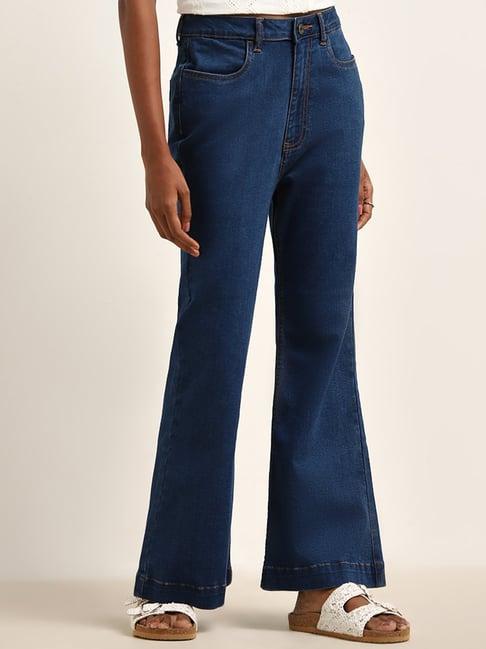 lov by westside dark blue relaxed-fit mid-rise jeans