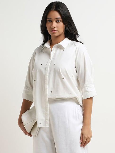 gia by westside white embellished cotton shirt