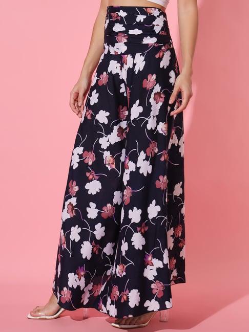 trend arrest navy floral print palazzos