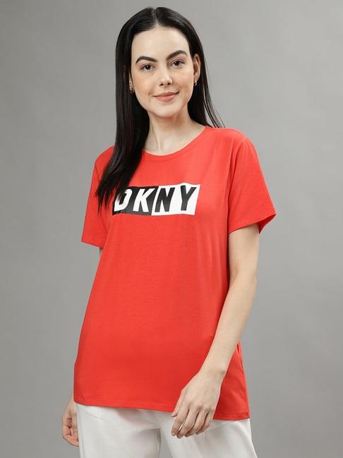 dkny red logo print t-shirt