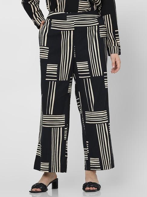 vero moda curve black & white cotton printed high rise pants