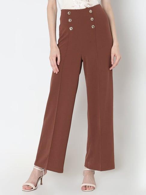 vero moda brown straight fit high rise pants