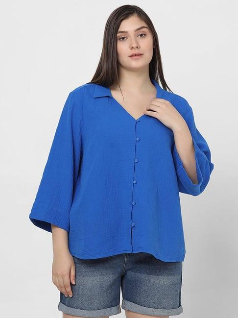 vero moda curve blue cotton regular fit shirt