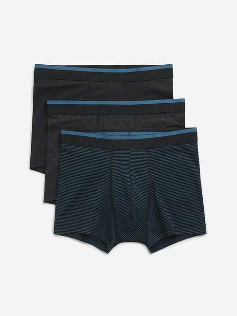 wes lounge by westside teal printed cotton blend trunks - pack of 3