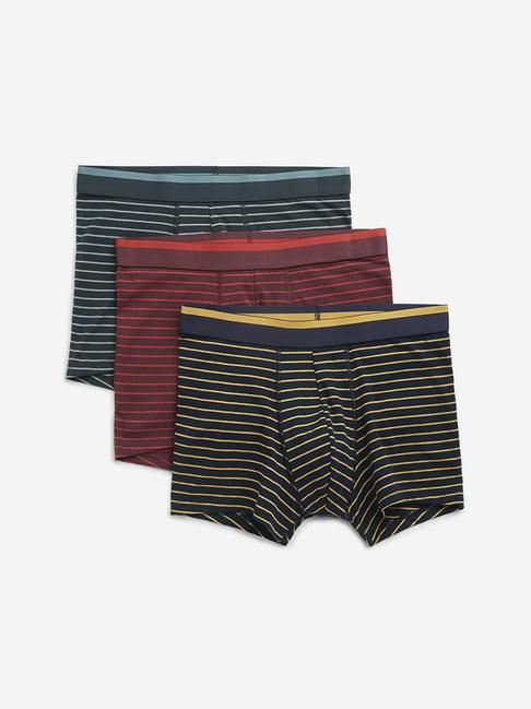 wes lounge by westside maroon striped cotton blend trunks - pack of 3