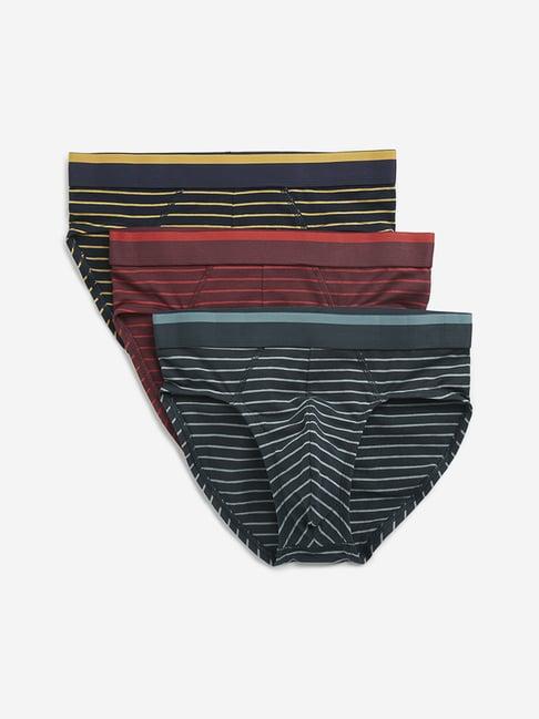 wes lounge by westside maroon striped cotton blend briefs - pack of 3