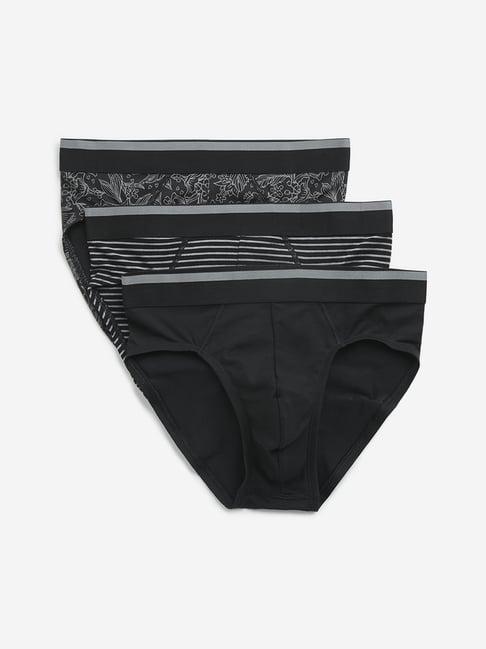 wes lounge by westside black printed cotton blend briefs - pack of 3