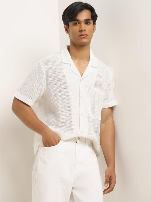 nuon by westside white knit-textured relaxed-fit shirt