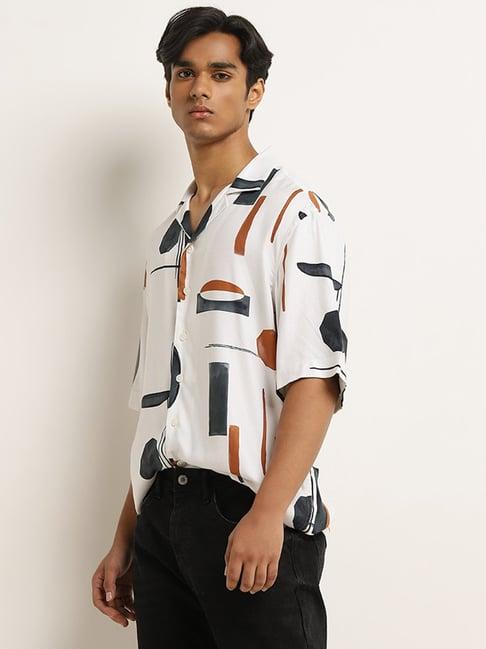 nuon by westside off-white abstract printed relaxed-fit shirt