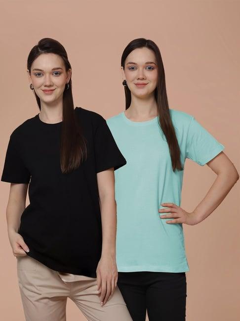 friskers black & sky blue cotton t-shirt - pack of 2