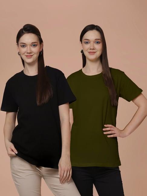 friskers black & olive green cotton t-shirt - pack of 2