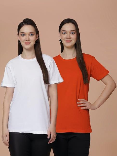 friskers white & orange cotton t-shirt - pack of 2