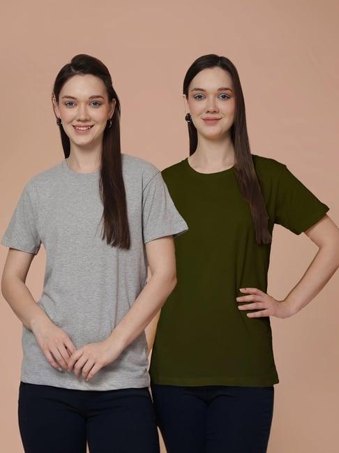 friskers grey & olive green cotton t-shirt - pack of 2