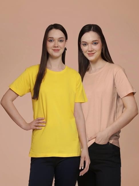 friskers yellow & coral cotton t-shirt - pack of 2