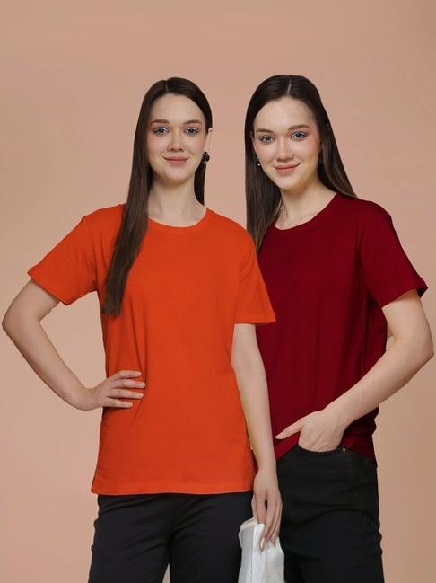 friskers orange & maroon cotton t-shirt - pack of 2