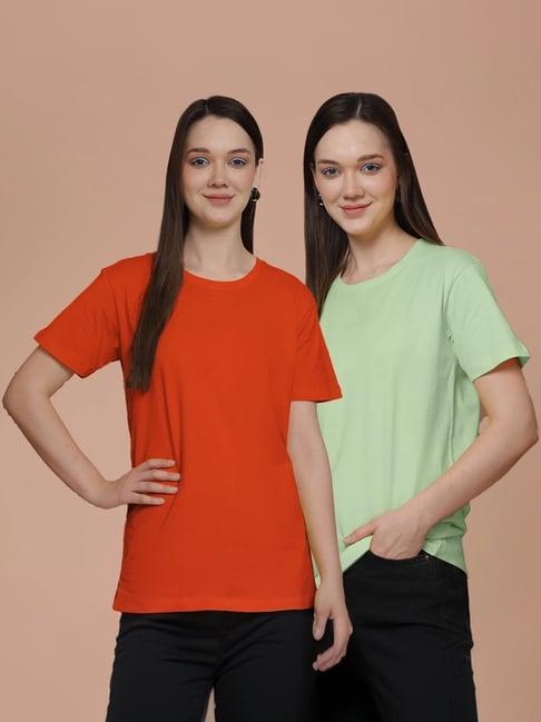 friskers orange & sea green cotton t-shirt - pack of 2