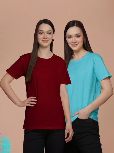 friskers maroon & turquoise cotton t-shirt - pack of 2