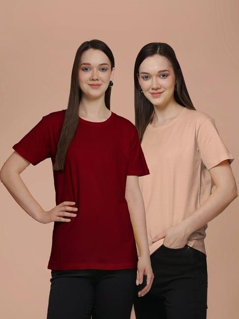 friskers maroon & coral cotton t-shirt - pack of 2