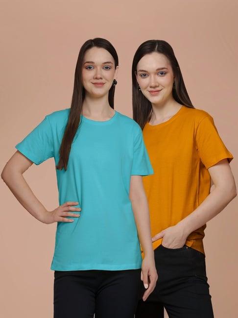 friskers turquoise & mustard cotton t-shirt - pack of 2