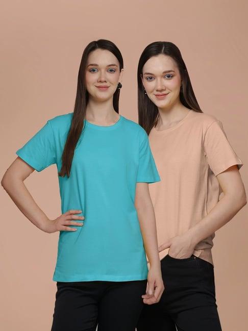 friskers turquoise & coral cotton t-shirt - pack of 2