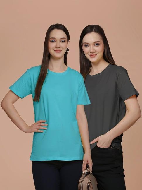 friskers turquoise & grey cotton t-shirt - pack of 2