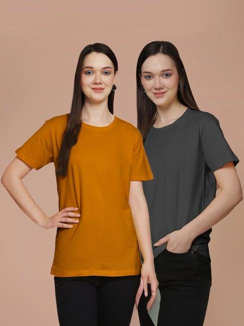 friskers mustard & grey cotton t-shirt - pack of 2