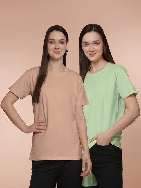 friskers coral & sea green cotton t-shirt - pack of 2