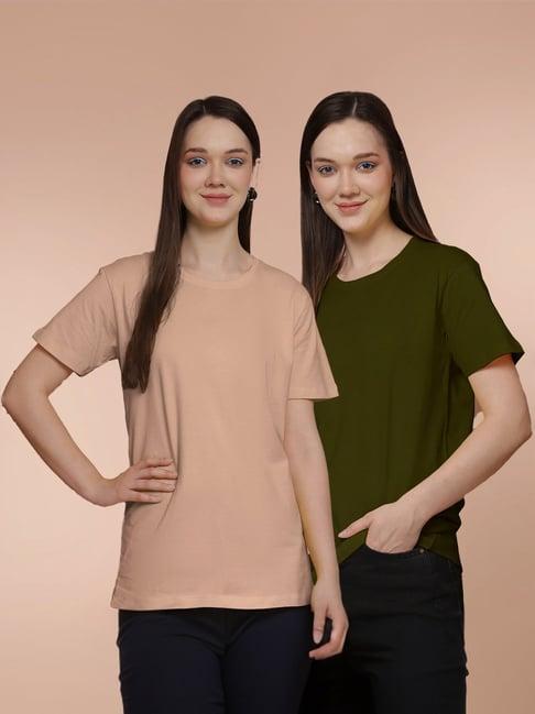 friskers coral & olive green cotton t-shirt - pack of 2