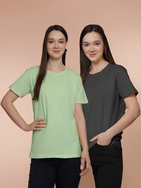 friskers sea green & grey cotton t-shirt - pack of 2