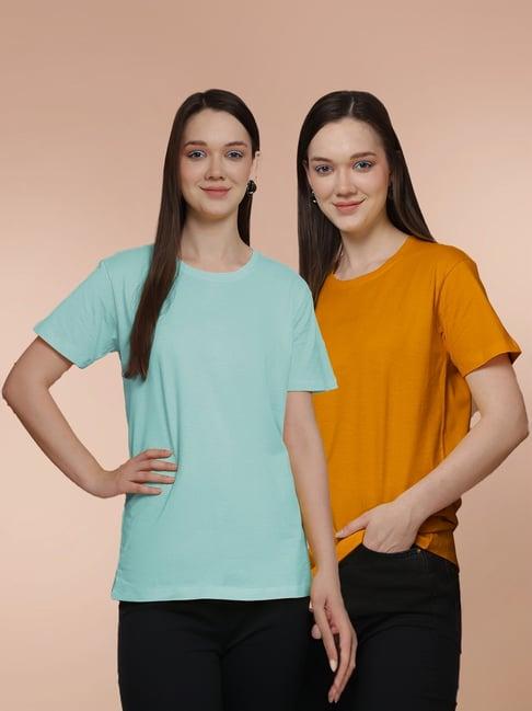 friskers sky blue & mustard cotton t-shirt - pack of 2