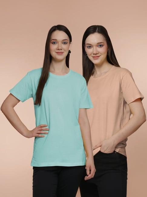 friskers sky blue & coral cotton t-shirt - pack of 2