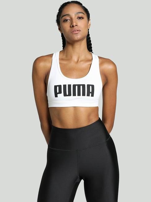 puma white printed sports bra