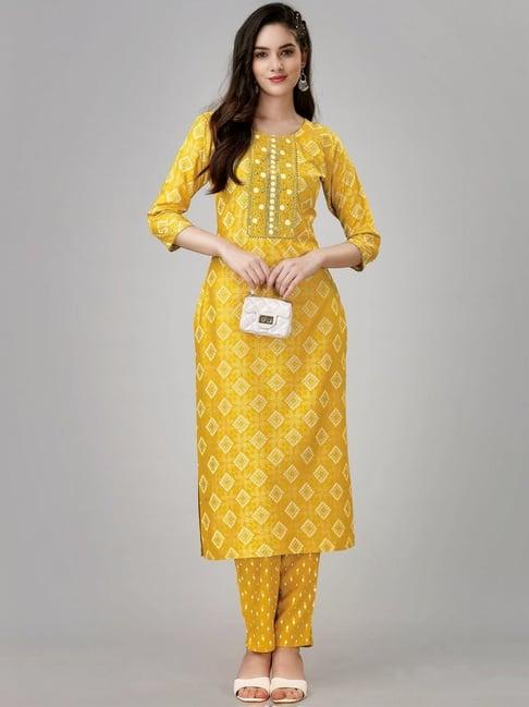 odette yellow printed kurta pant set