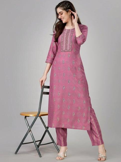 odette purple embroidered kurta pant set