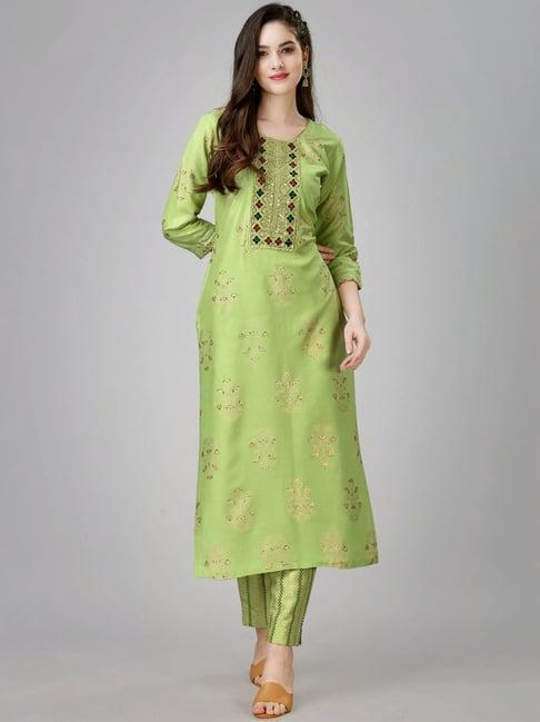 odette green embroidered kurta pant set