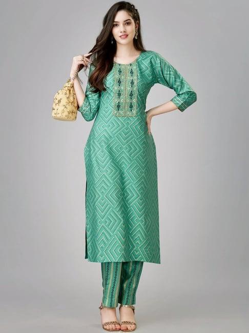 odette green printed kurta pant set