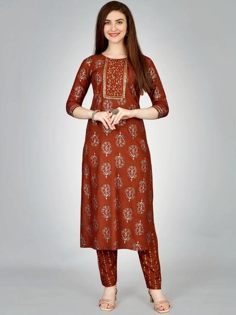 odette rust printed kurta pant set