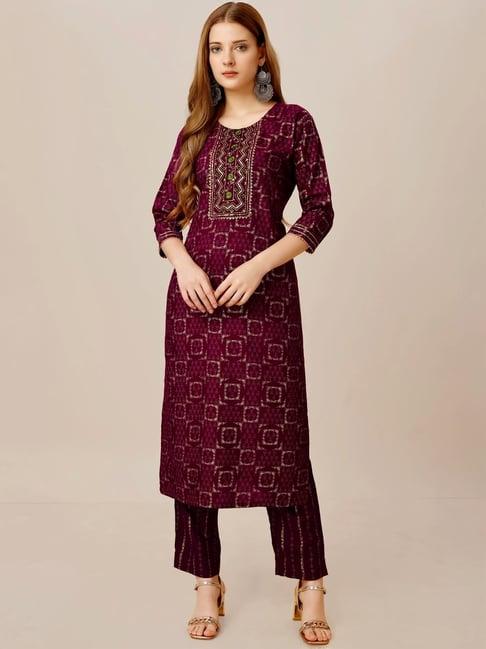 odette purple printed kurta pant set