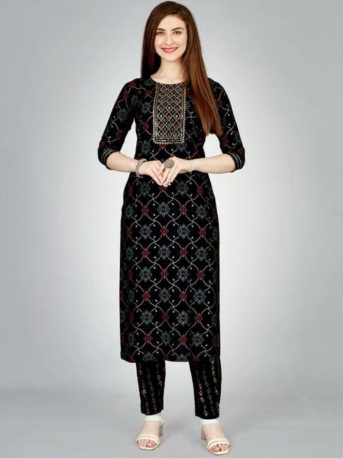 odette black printed kurta pant set